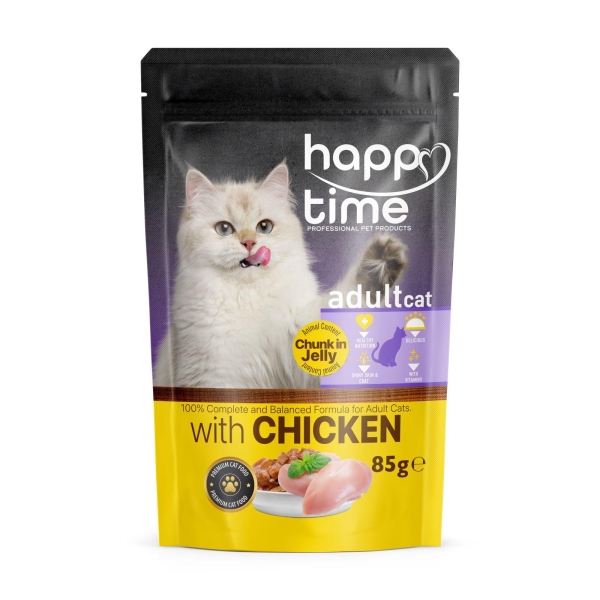 HAPPY TİME POUCH YETİŞKİN  KEDİ TAVUKLU JÖLELİ 85 GR*24